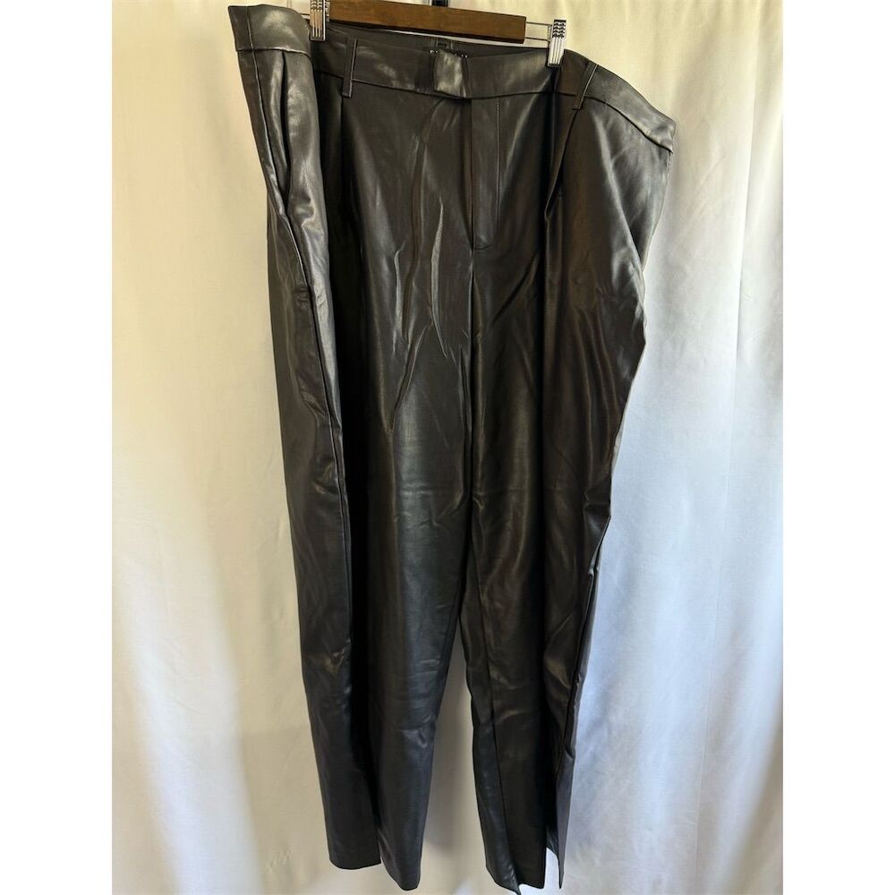 Women's Size 24 Black Faux Leather High-Rise Straight Dress Pants